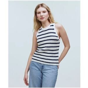 Madewell Crochet Knit Crew Neck 100% Cotton Sweater Tunic Top US Women's M New